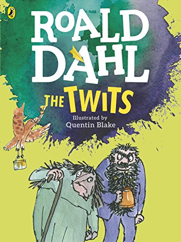 "Book cover of 'The Twits' by Roald Dahl, featuring two disheveled characters and a bird."