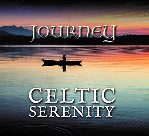 "CD cover with serene lake scene, person in canoe, and Celtic-inspired text."