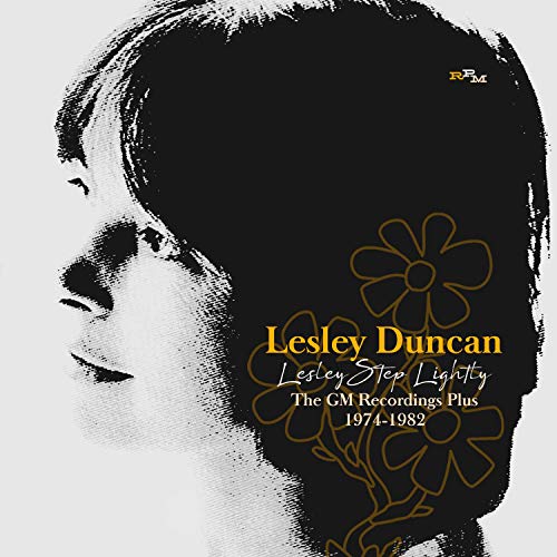 "Album cover with black and white portrait and yellow floral design."