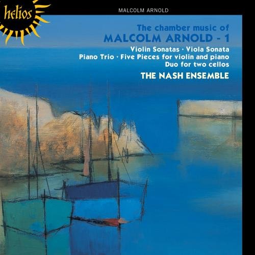 "CD cover with abstract seascape painting and text describing Malcolm Arnold's chamber music."