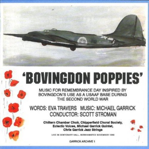 "Album cover featuring a military aircraft and red poppies on a white background."