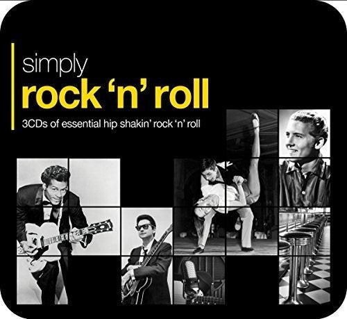 "Black CD cover with 'Simply Rock 'n' Roll' title and collage of black-and-white musician photos."