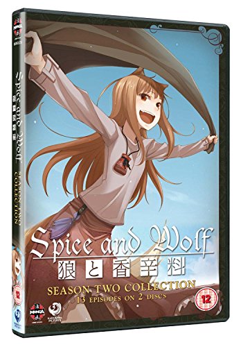 DVD case for "Spice and Wolf" Season 2, featuring anime girl with umbrella against blue sky.