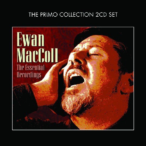 "CD cover with Ewan MacColl singing, red-toned image, black background, Amazon logo."