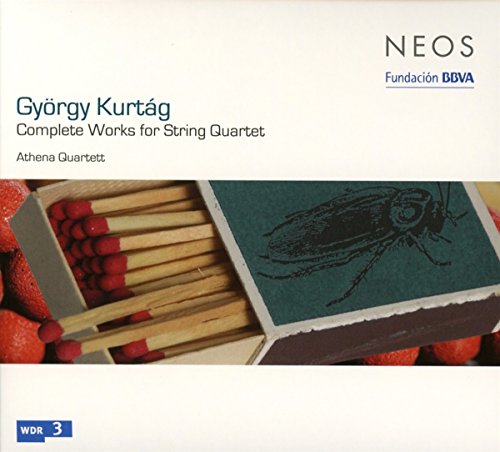 "CD cover with matchbox image, beetle illustration, and text 'György Kurtág' on a white background."