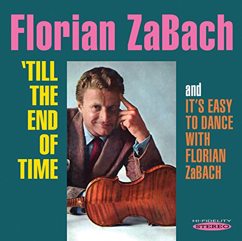 "CD cover with man holding violin, teal background, and colorful text."