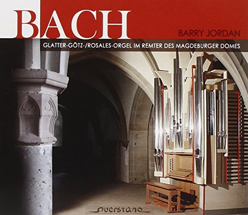 "CD cover featuring an organ in an arched stone room with 'Bach' title."