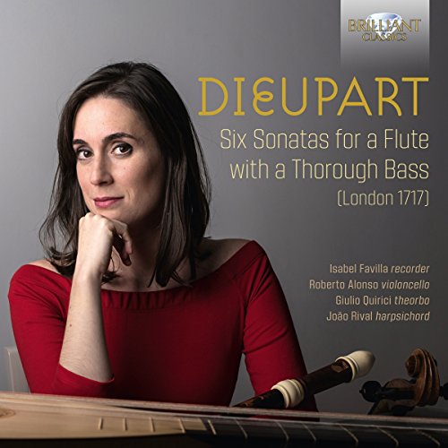 CD cover with a woman holding a recorder, text reads "Dieupart Six Sonatas".