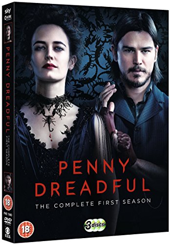 DVD case for "Penny Dreadful" with man and woman on dark, ornate background.