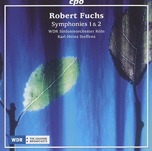 A blue CD cover with leaves and text "Robert Fuchs Symphonies 1 & 2".