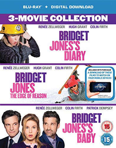 "Blu-ray cover featuring three Bridget Jones films with main characters and titles displayed."