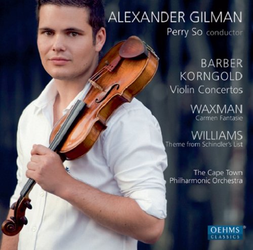 Man holding a violin, wearing a white shirt, on a classical music CD cover.