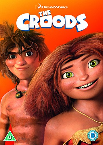 DVD cover for "The Croods" featuring two animated characters against an orange background.