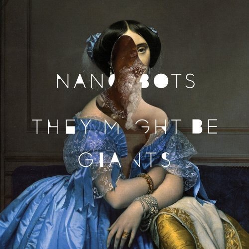 "Album cover with a woman in blue dress, face obscured by robotic parts."