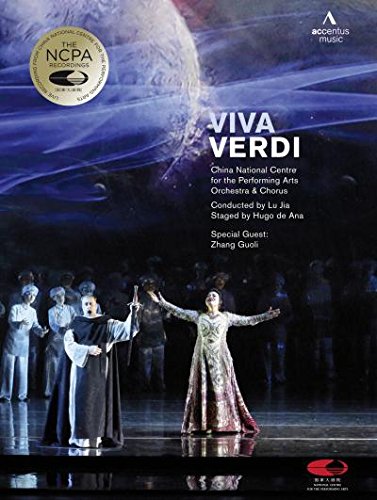 DVD cover for "Viva Verdi" with opera performers on stage, blue background.