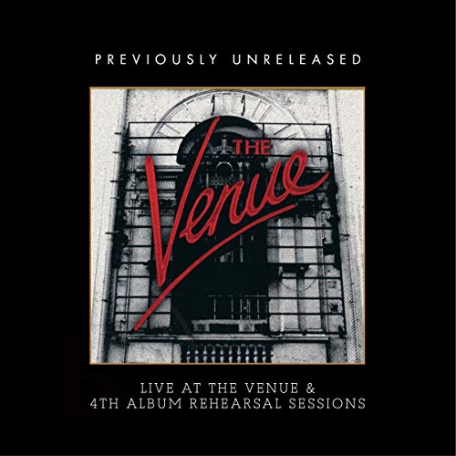 A black album cover featuring a building facade with red "The Venue" text overlay.