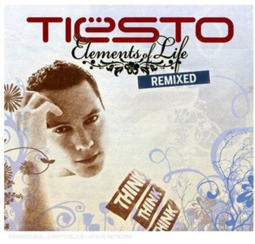 "Album cover with a man's portrait, 'TIESTO' in red, and 'Elements of Life REMIXED' text."