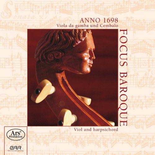 CD cover featuring a carved wooden head on a viol against a red background.