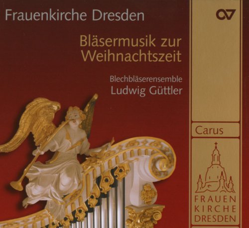 "CD cover with golden angel on organ pipes against a red background."