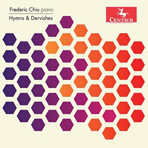 Album cover with hexagonal pattern in shades of red, purple, and black on beige background.