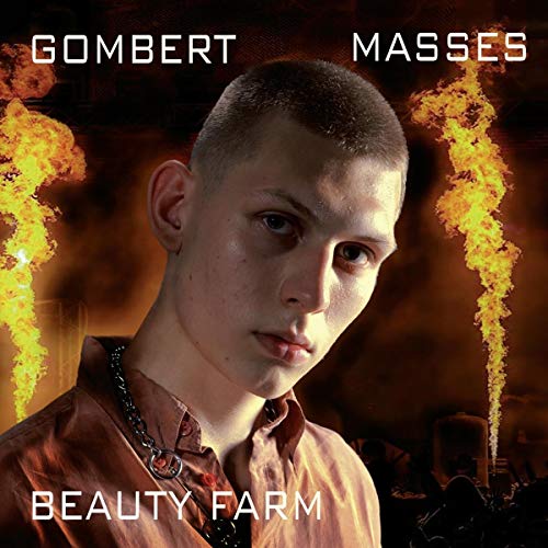 "Album cover featuring a young man with short hair, orange shirt, and flames."
