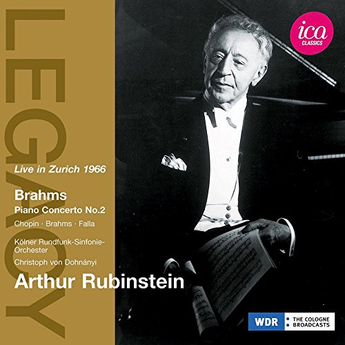 CD cover with Arthur Rubinstein playing piano, in black and white, with gold border.