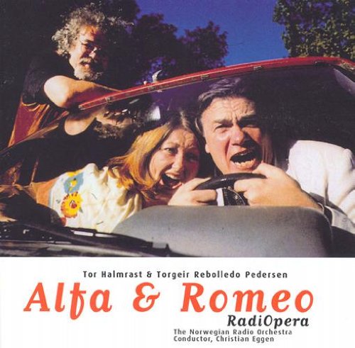 "CD cover with three people in a car, trees in the background."
