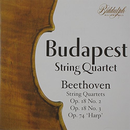 "CD cover featuring a violin shape with 'Budapest String Quartet' and 'Beethoven' text."