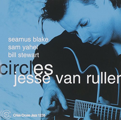 Jazz album cover featuring a man playing guitar with blue-toned image and white text overlay.