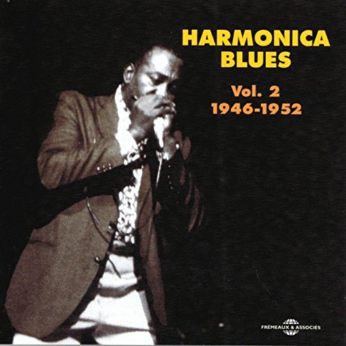 "CD cover with a man playing harmonica, titled 'Harmonica Blues Vol. 2'."