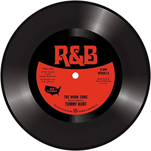 Black vinyl record with red and black label, displaying "R&B" and "The Work Song".