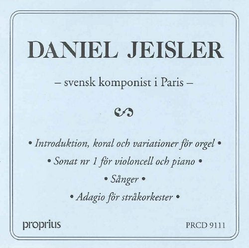 "Light blue CD cover with 'DANIEL JEISLER' in large text and musical composition details."