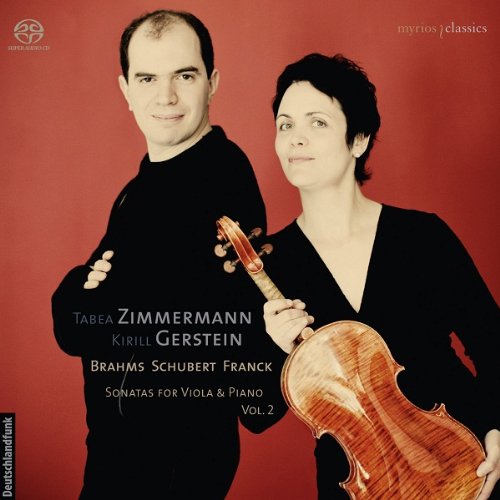 CD cover featuring a man and woman holding a viola against a red background.