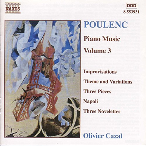 CD cover with Eiffel Tower illustration and text listing piano music compositions.