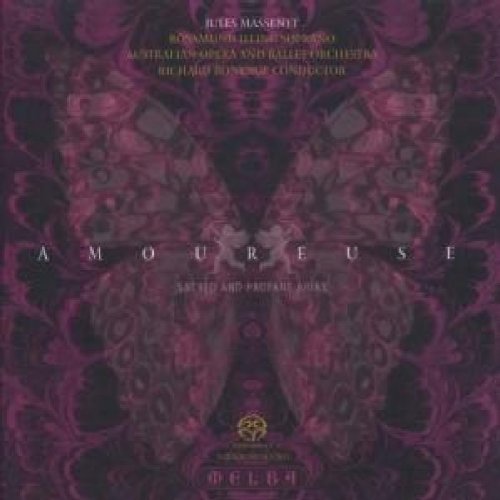Dark pink album cover with "amoureuse" text and ornate floral pattern.