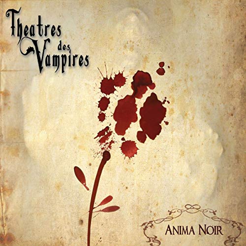 "Album cover with a flower splattered with red paint on a beige background."