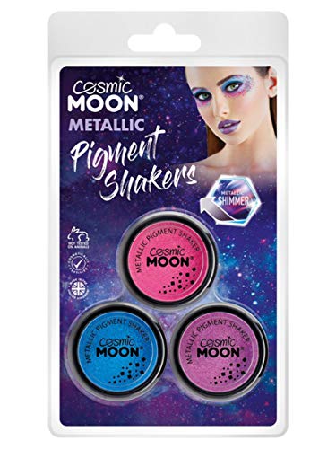 Cosmic Moon Metallic Pigment Shakers packaging with three metallic pigment containers in blue and pink.