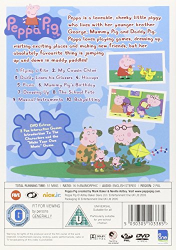 "Peppa Pig DVD cover featuring Peppa and her brother flying a yellow kite."