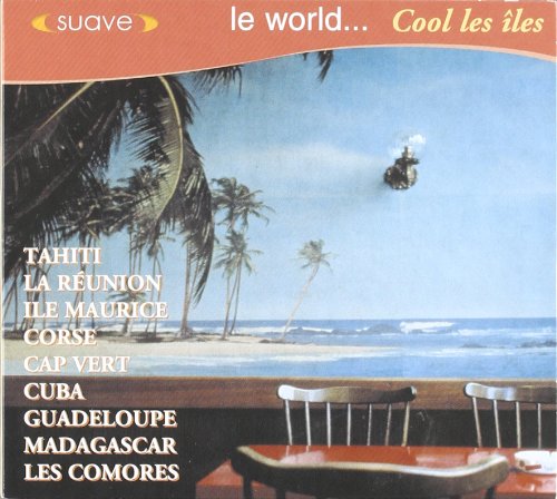 "CD cover with a beach scene and a table with chairs."