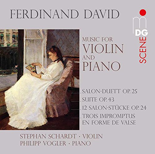 A CD cover with a painting of a woman reading sheet music.