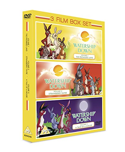 "Yellow DVD case featuring three 'Watership Down' animated films with cartoon rabbits on the cover."