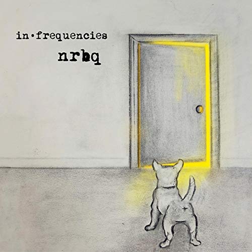 "Album cover featuring a dog looking through a door with yellow light."