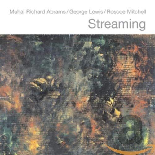 "Album cover with abstract artwork, white header, and Amazon logo in the corner."