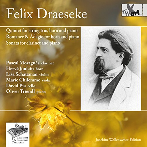 "CD cover with Felix Draeseke's portrait, yellow flowers, and musical composition details."
