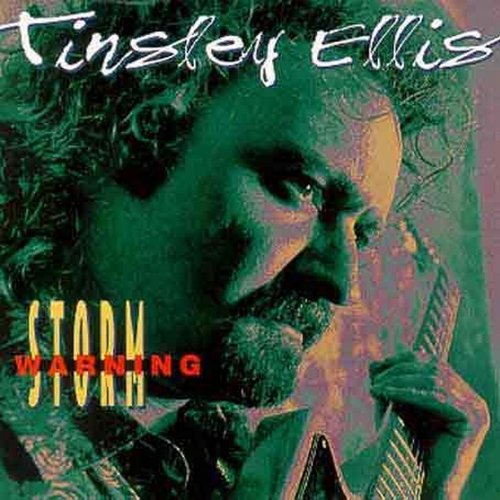 "Tinsley Ellis album cover with a man holding a guitar, green and purple tones."
