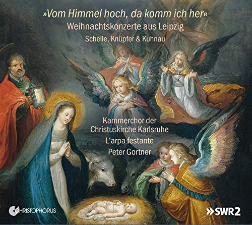 "Album cover featuring a nativity scene with Mary, Joseph, angels, and baby Jesus."