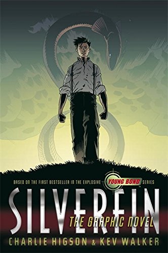 "Book cover of 'SilverFin: The Graphic Novel' featuring a man standing before a giant eel."