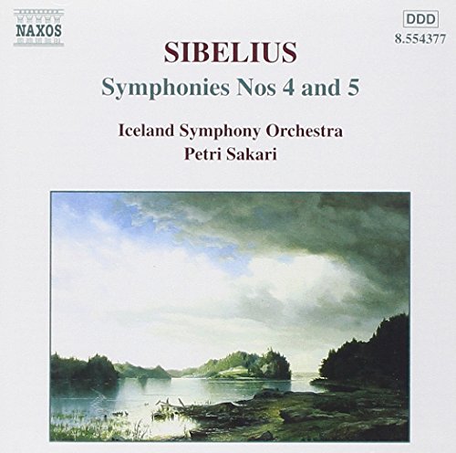 CD cover featuring a serene lake landscape painting with Sibelius' symphonies information.