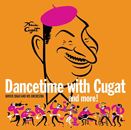 "CD cover with cartoon of man's face and dancing musicians on orange background."