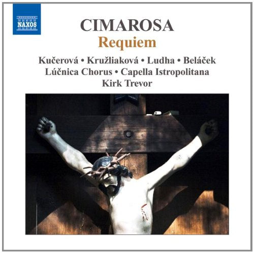 "CD cover with crucified Jesus image and 'Cimarosa Requiem' title on white background."